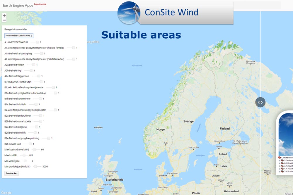 Interface of the ConSite Wind application