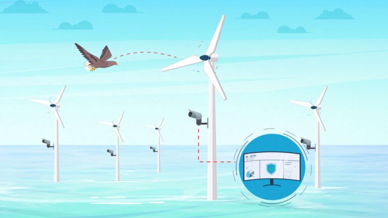 Illustration showing the concept of the SKARV innovation, which will help avoid collisions between birds and wind turbines.