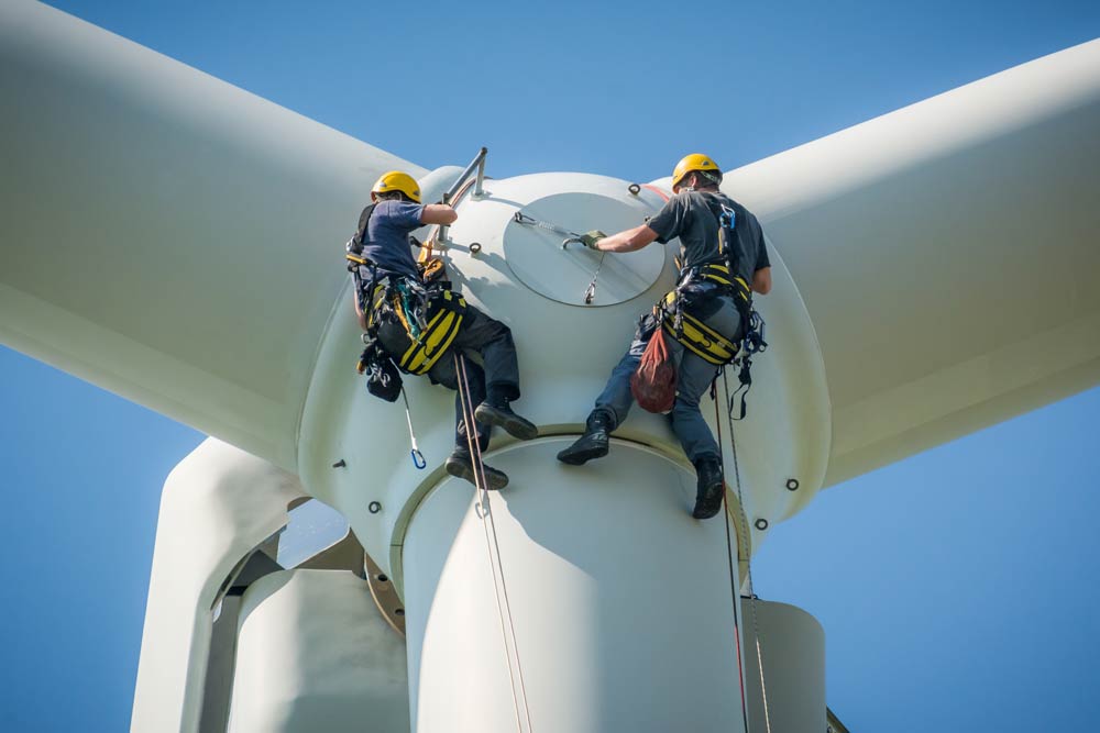 Workers on a wind turbine