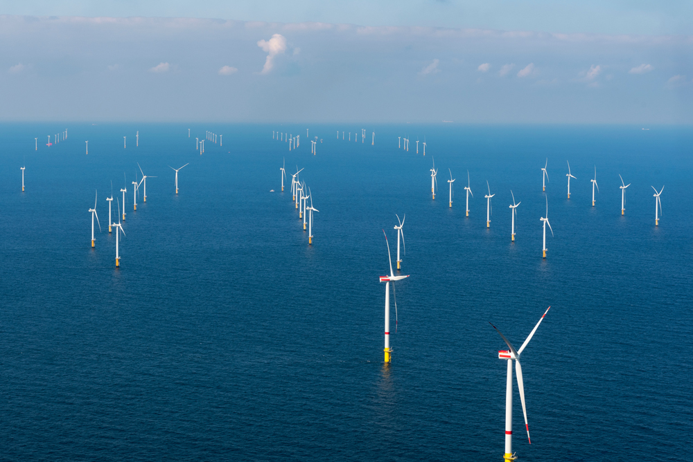 Aerial view of offshore wind farm